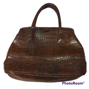 Vintage brown Chateau handbag, faux alligator / crocodile, false bottom